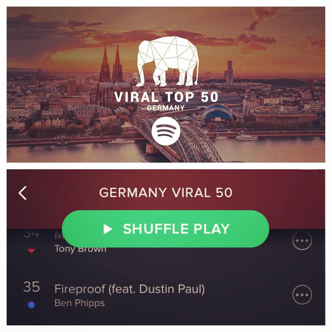 Not sure what happened in Germany and Denmark, but in the last 48 hours over 50,000 plays on @phippsmusic and I's song #Fireproof is now number 35 on the Spotify Viral top 50 chart! Check out the tune on Soundcloud/Spotify/YouTube. Great way to end 2015, Happy New Year lovelies !